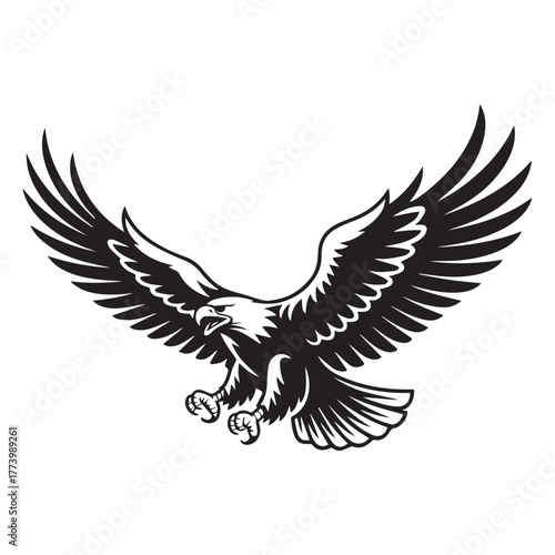 Eagle Flying Vector Illustration with Wings Spread in Sky