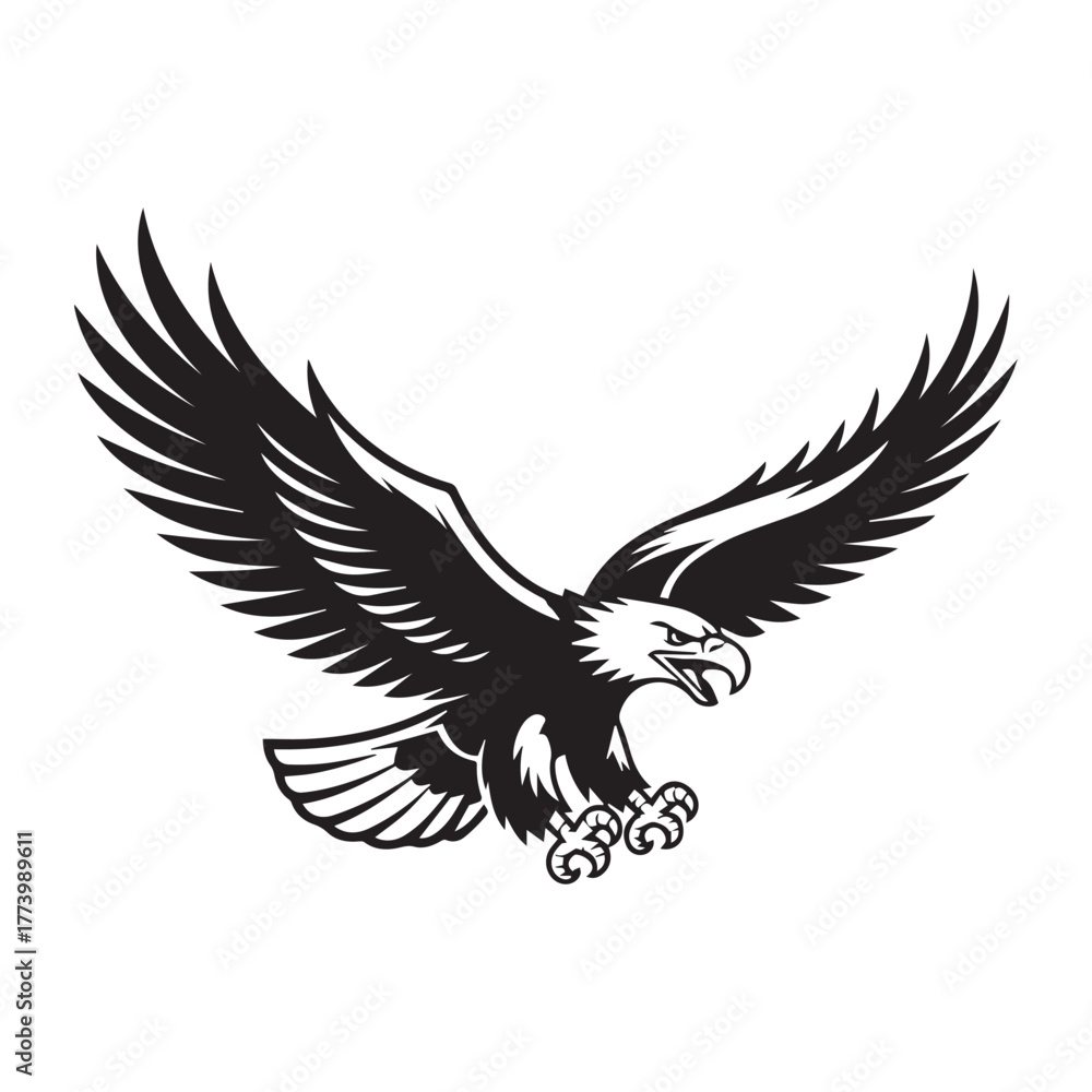 Fototapeta premium Eagle silhouette in flight vector illustration with wings spread symbolizing freedom and nature