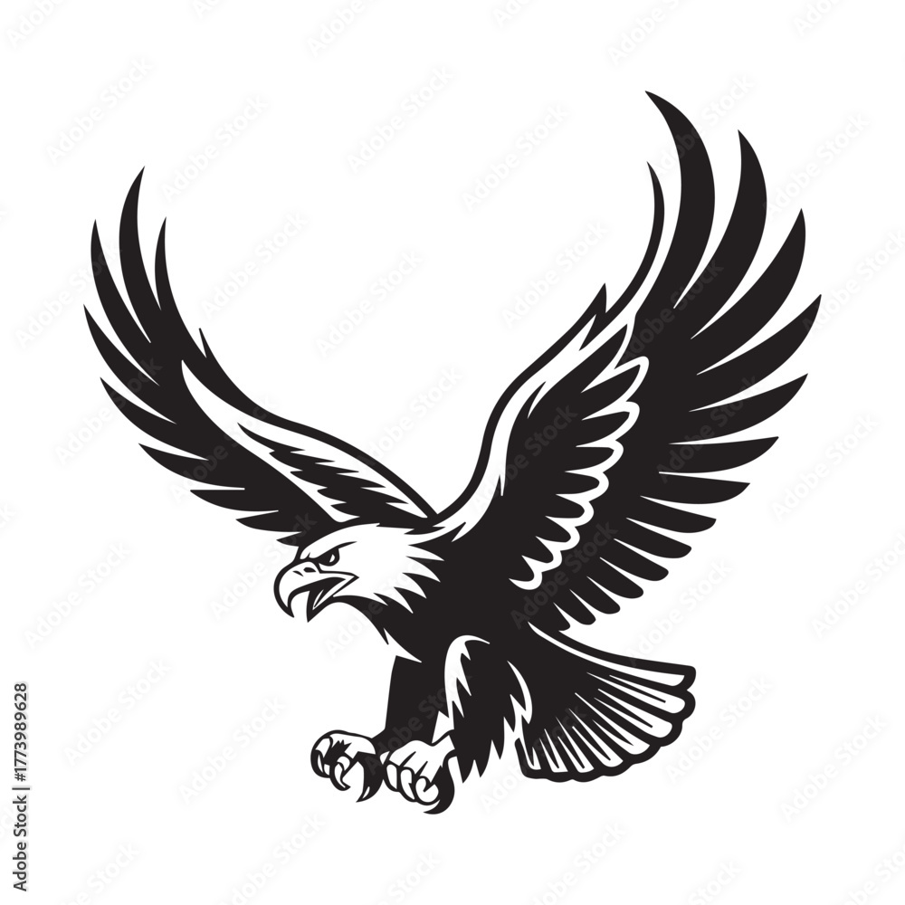 Fototapeta premium Eagle vector silhouette flying with spread wings simple design icon