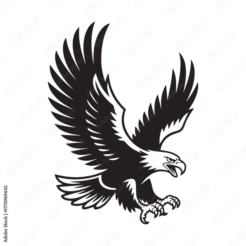 Fototapeta premium Eagle vector illustration with wings flying silhouette design