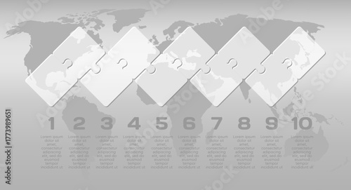 Ten steps line infographic, puzzle diagram