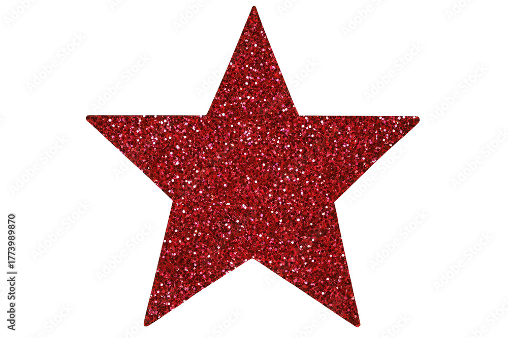Obraz premium Bright red christmas star glitter sticker shining on a transparent background showcasing festive design for holiday decorations and crafts