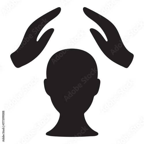 Head Massage Silhouette Icon | Stress Relief & Mental Wellness Vector