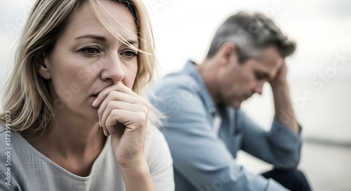 Wallpaper Mural A sad couple sitting apart from each other with relationship problems and emotional distance, feeling the weight of their issues and sadness Torontodigital.ca
