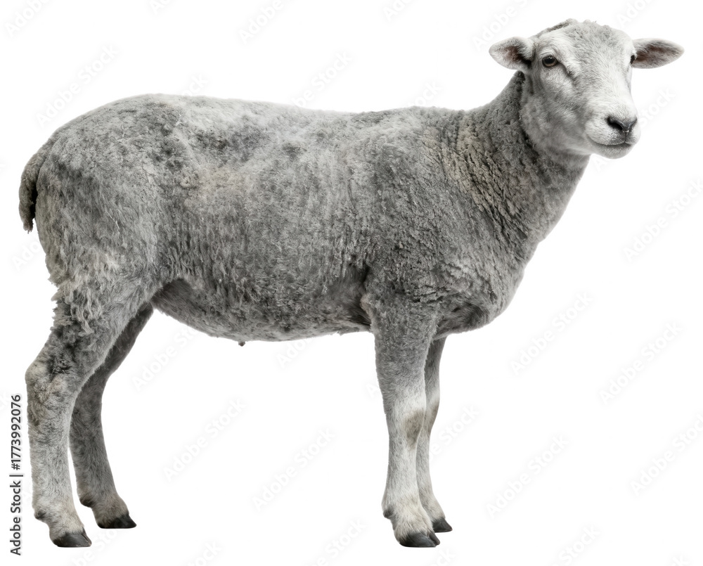 Obraz premium Sheep Standing Isolated on White Background