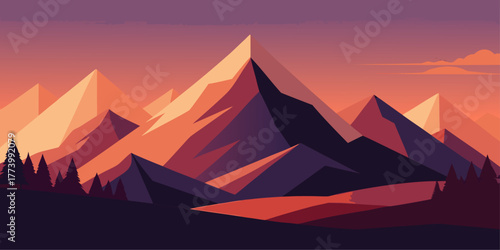Geometric Mountain Landscape at Sunset mountains twilight