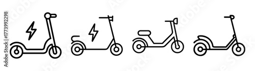 Collection of electric scooter icons showing different models and designs