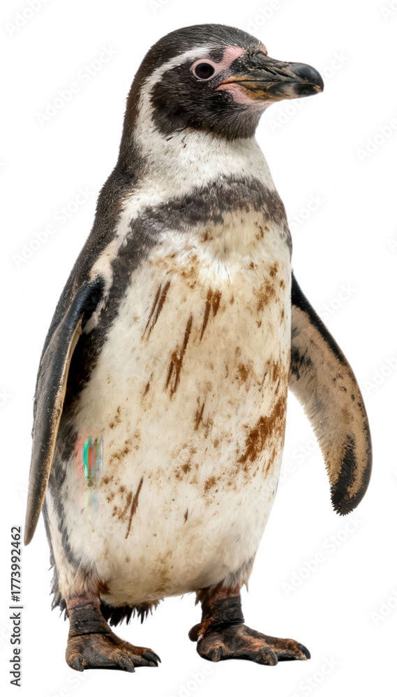 Fototapeta premium Humboldt Penguin Isolated on White - Standing Profile View