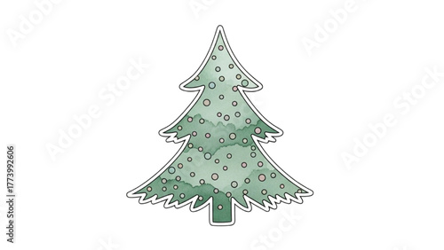 Watercolor Christmas Tree with Red Ornaments for Festive Holiday Season Design and Decoration