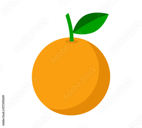Orange fruit vector illustration, vibrant citrus with green leaf and stem