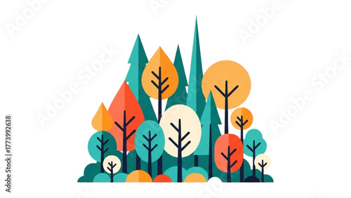 Stylized Forest Landscape with Geometric Trees and Natural Colors