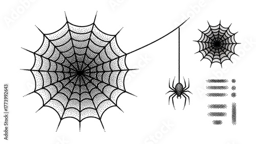 Spider web and spider illustration for Halloween decoration and design elements