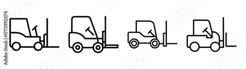 Four forklift icons showing different heights and fork positions for industrial material handling