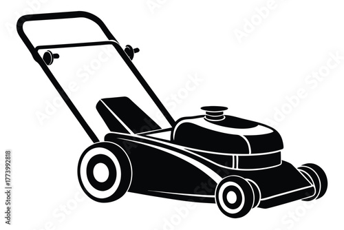 electric lawn mower black and white silhouette on white background