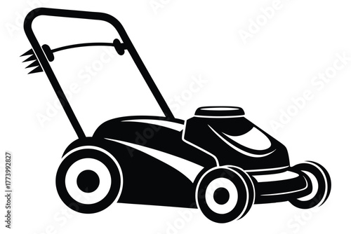 electric lawn mower black and white silhouette on white background
