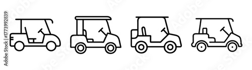 Four golf carts lined up side by side graphic representation of golf transportation