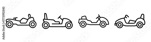 Four different go-kart designs simple line art collection for recreation and racing