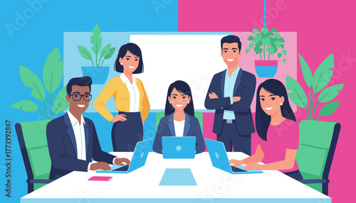 Professional diverse business team collaborating in a meeting Teamwork and corporate success