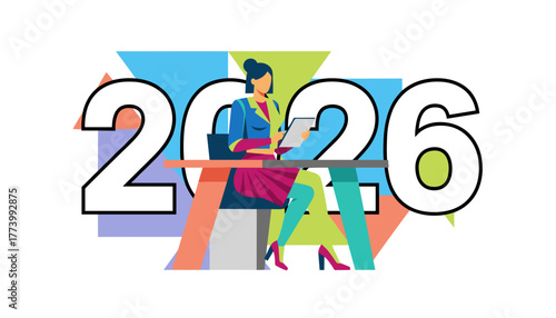 Professional woman planning business strategy for 2026 using a tablet Future success concept