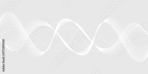 White abstract background with flowing particles. White and gray Digital futuristic technology concept background. Dynamic waves use for business, corporate, poster, template, illustration