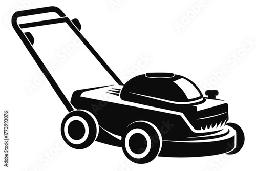 electric lawn mower black and white silhouette on white background