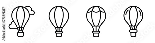 Four hand drawn hot air balloon icons for travel adventure and flight designs