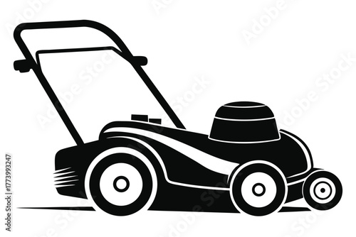 electric lawn mower black and white silhouette on white background