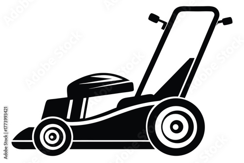 electric lawn mower black and white silhouette on white background