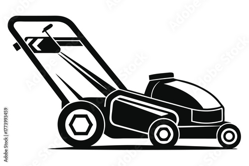 electric lawn mower black and white silhouette on white background