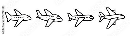 Four hand-drawn airplanes in a line ready for flight symbolizing travel and aviation transport