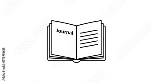 Minimalist open journal icon with text on white background