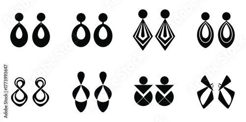 Collection of Eight Pairs of Black Geometric Earrings