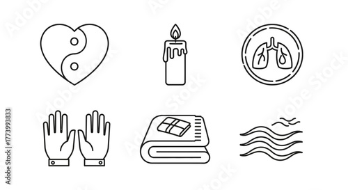 Minimalist wellness icons: balance, meditation, and relaxation symbols