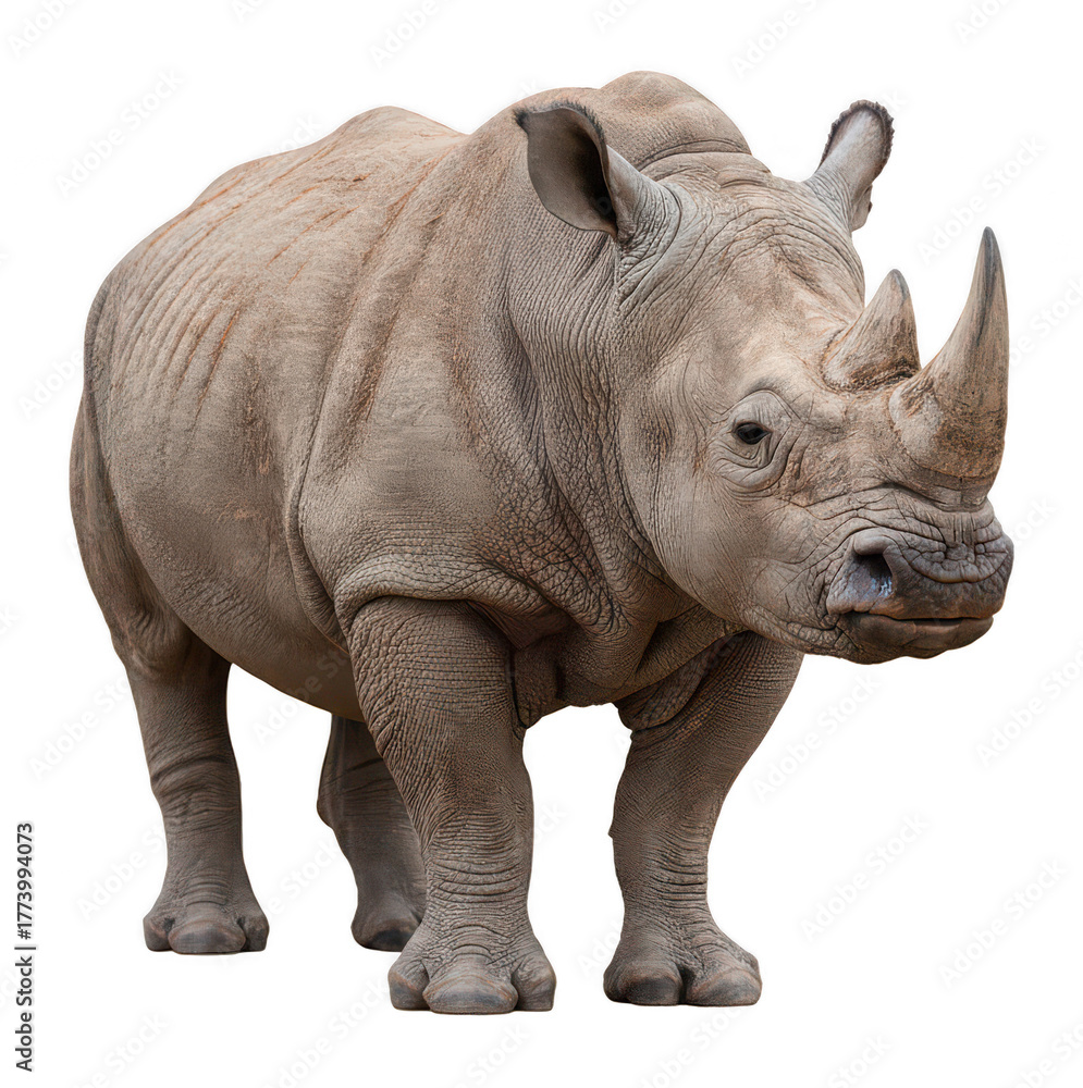 Fototapeta premium White Rhinoceros Standing on White Background