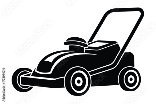 electric lawn mower black and white silhouette on white background