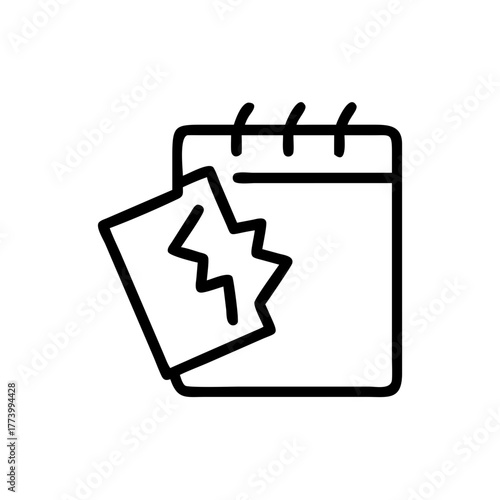 Iconic representation of a cancelled event using a calendar with ripped page