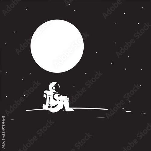 Astronaut sitting on the moon at night