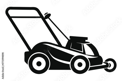 electric lawn mower black and white silhouette on white background