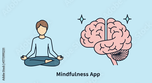 Mindfulness app design featuring meditation and brain wellness icons