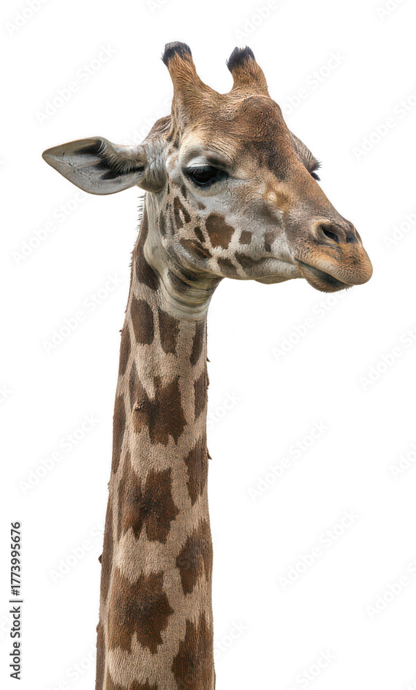 Fototapeta premium Giraffe Headshot Isolated on White Background