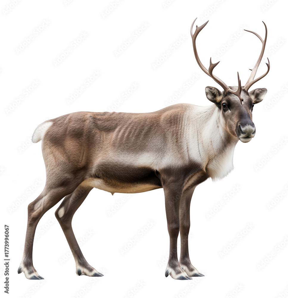 Obraz premium Reindeer Standing Isolated on White - Majestic Arctic Animal