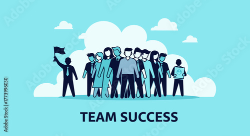 Team collaboration and achievement concept in modern flat design