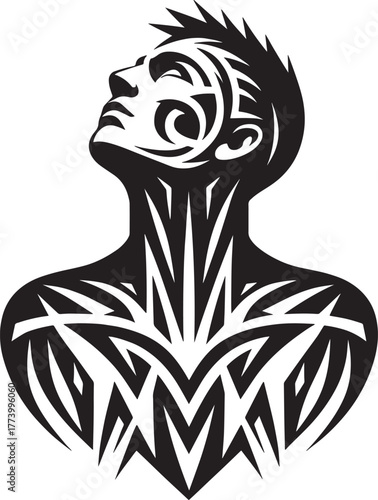 Intricate Black and White Tribal Tattoo Design Featuring a Conte