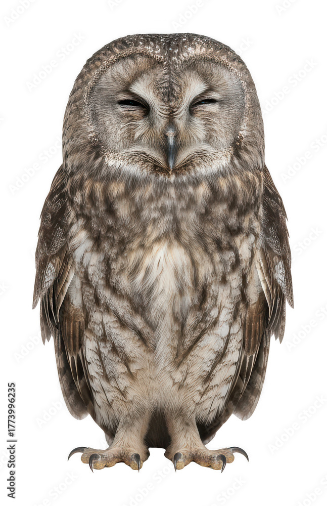 Fototapeta premium Serene Tawny Owl Portrait Isolated on White Background: Captivating Wildlife Photography