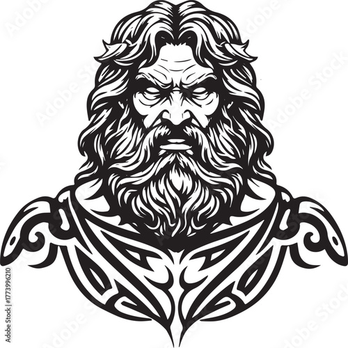 Zeus Tribal Tattoo Artwork Illustration, Iconic Mythological Fig