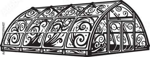 Intricate greenhouse illustration showcasing organic patterned g
