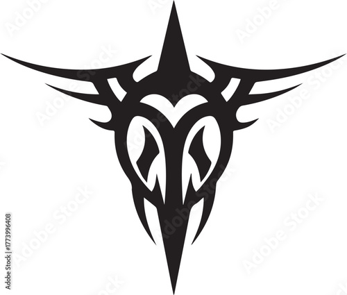 Bold tribal tattoo design featuring symmetrical shapes and sharp