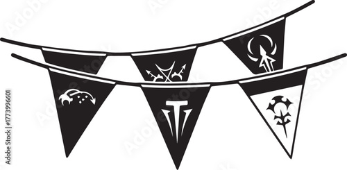 Stylized Pennant Banner Featuring Abstract Tribal Insignias and