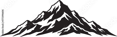 Monochrome Mountain Range Illustration Featuring Jagged Peaks an