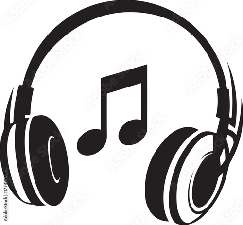 Elegant Black and White Music Headphones with Eighth Note Accent